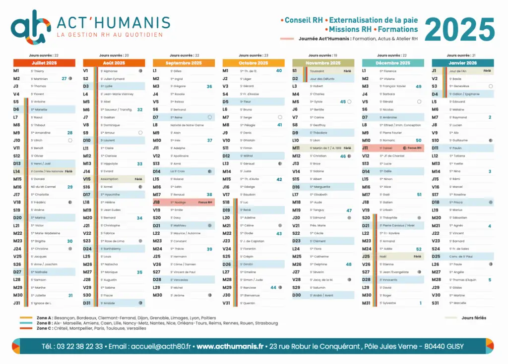 Verso du calendrier Act'humanis