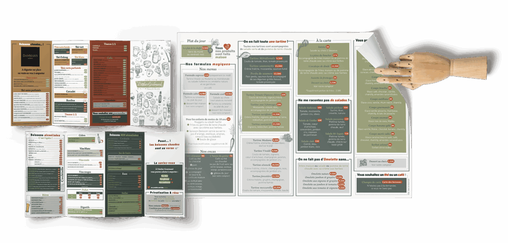 Carte boisson et menu du restaurant L'atelier Gourmand à Clermont de l'Oise