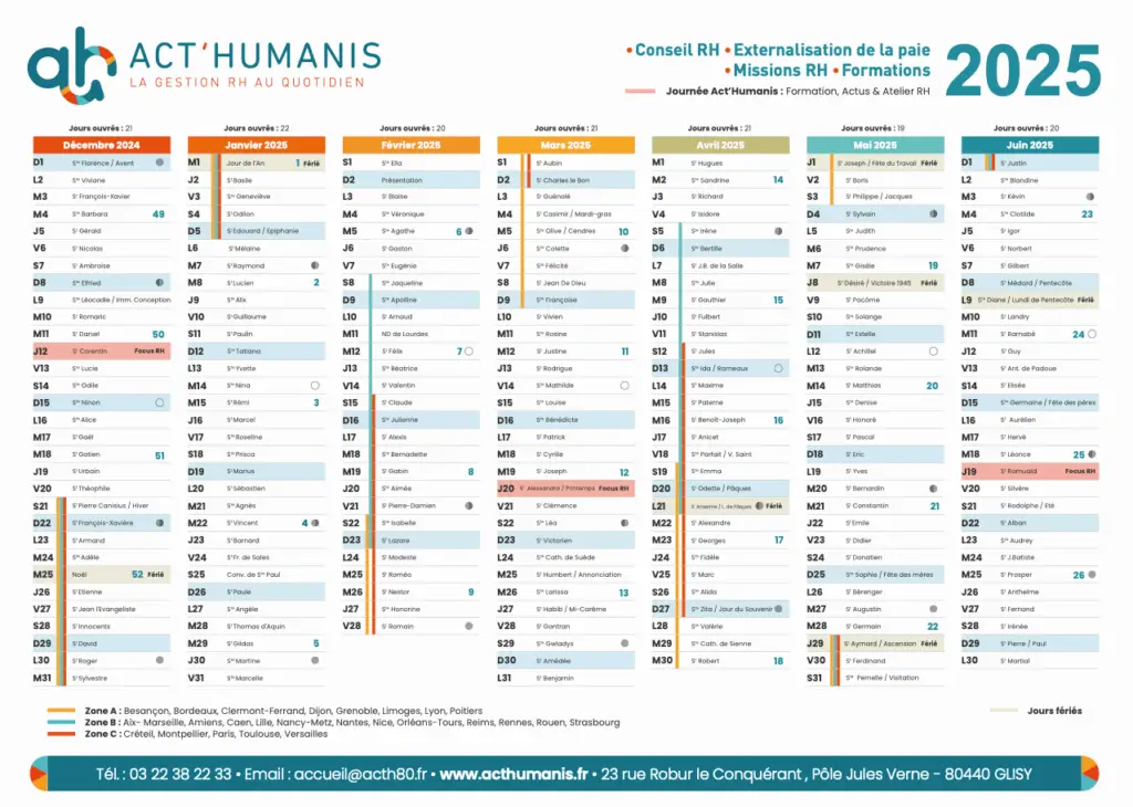 Calendrier pour l'entreprise Act'humanis à Longueau